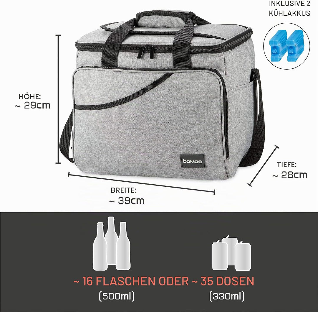 bomoe 25 Liter Kühltasche faltbar - Kühlbox inkl 2X Kühlakkus - Outdoor Isoliertasche mit 16h Kühlfu