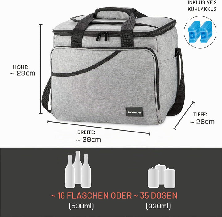 bomoe 25 Liter Kühltasche faltbar - Kühlbox inkl 2X Kühlakkus - Outdoor Isoliertasche mit 16h Kühlfu