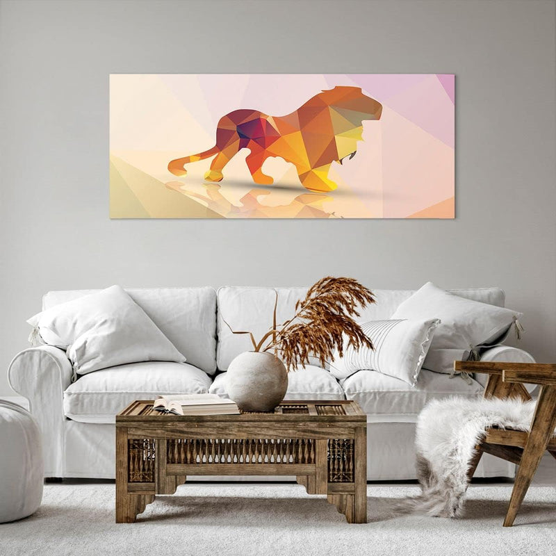 Wandbilder Dekoration Wohnzimmer Löwe Illustration modern Panorama Bilder auf Leinwand 120x50cm Lein