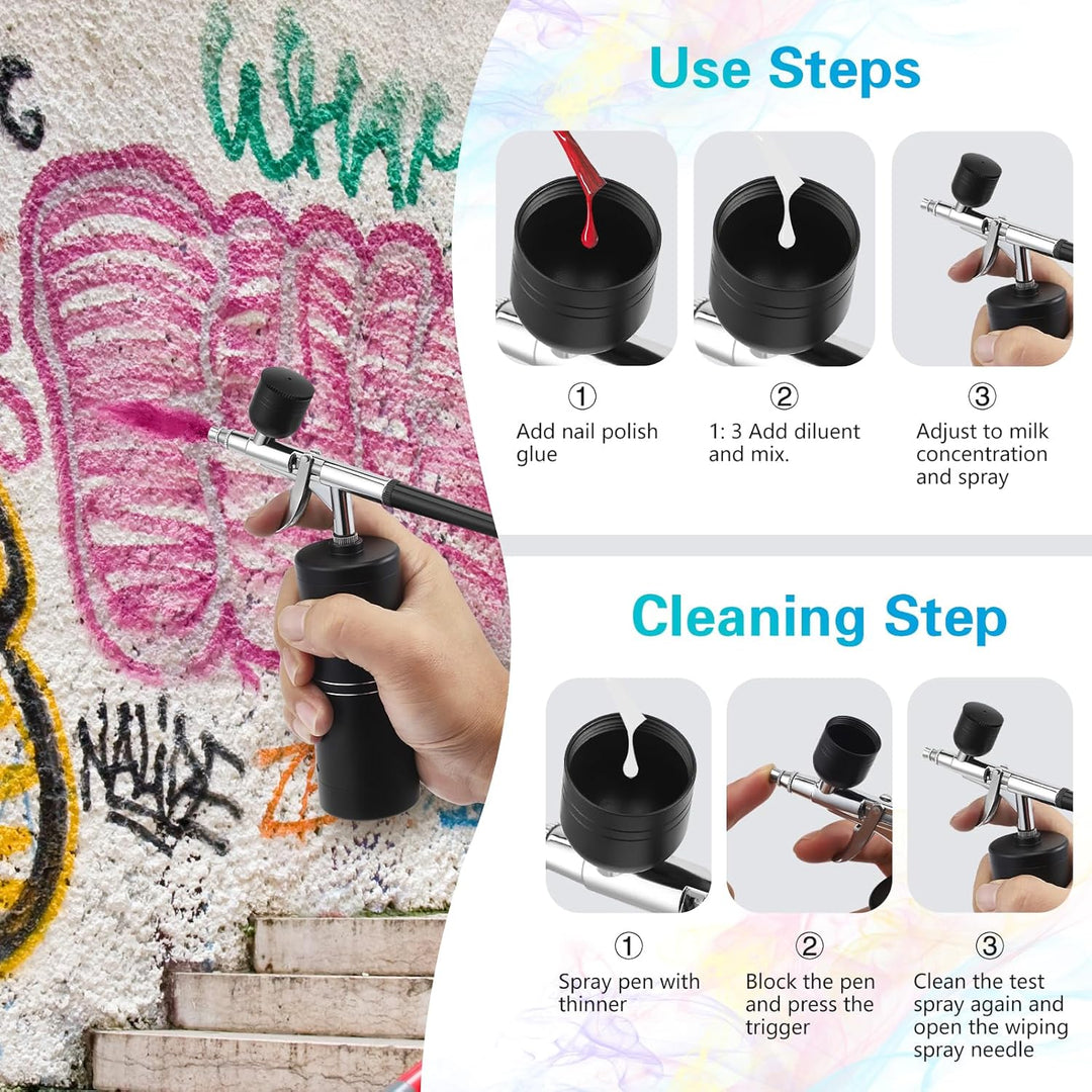 Airbrush-Set mit Kompressor – tragbar und wiederaufladbar, mit einer 0,3-mm-Düse, 5 Reinigungsnadeln