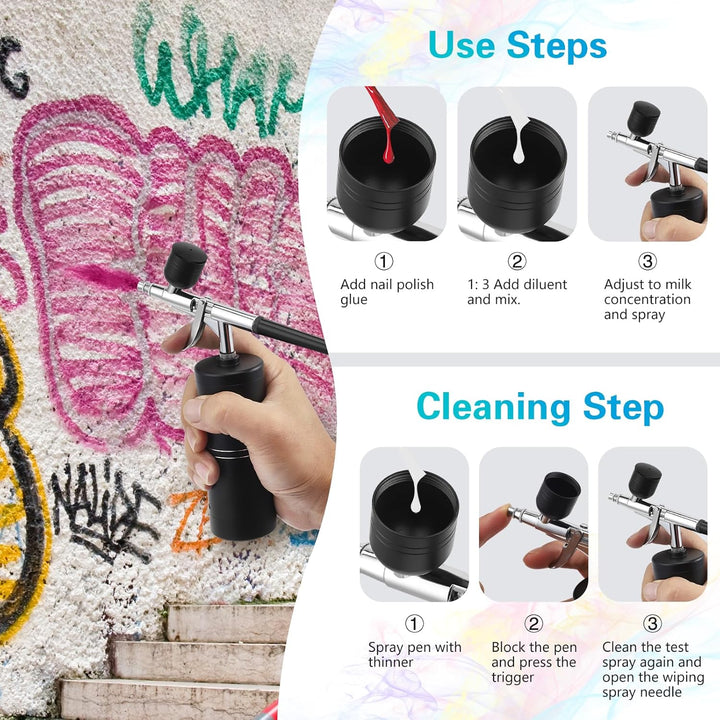 Airbrush-Set mit Kompressor – tragbar und wiederaufladbar, mit einer 0,3-mm-Düse, 5 Reinigungsnadeln