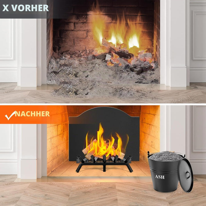 INNO Stage Ascheeimer mit Deckel, Schaufel und Besen, Kohleeimer für Kamin, Feuerstelle, Herde, Holz