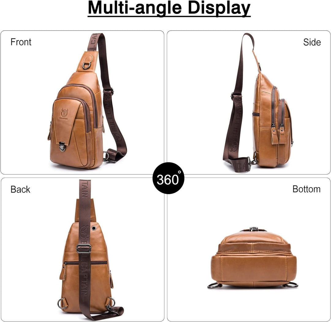 FANDARE Retro Brusttasche Leder Schultertasche Herren Sling Bag Geschäft Chest Bag Wasserdicht Umhän