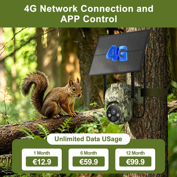 Lemnoi Solar Wildkamera Ohne WLAN, 4G LTE Überwachungskamera Aussen mit vorinstallierter SIM-Karte,