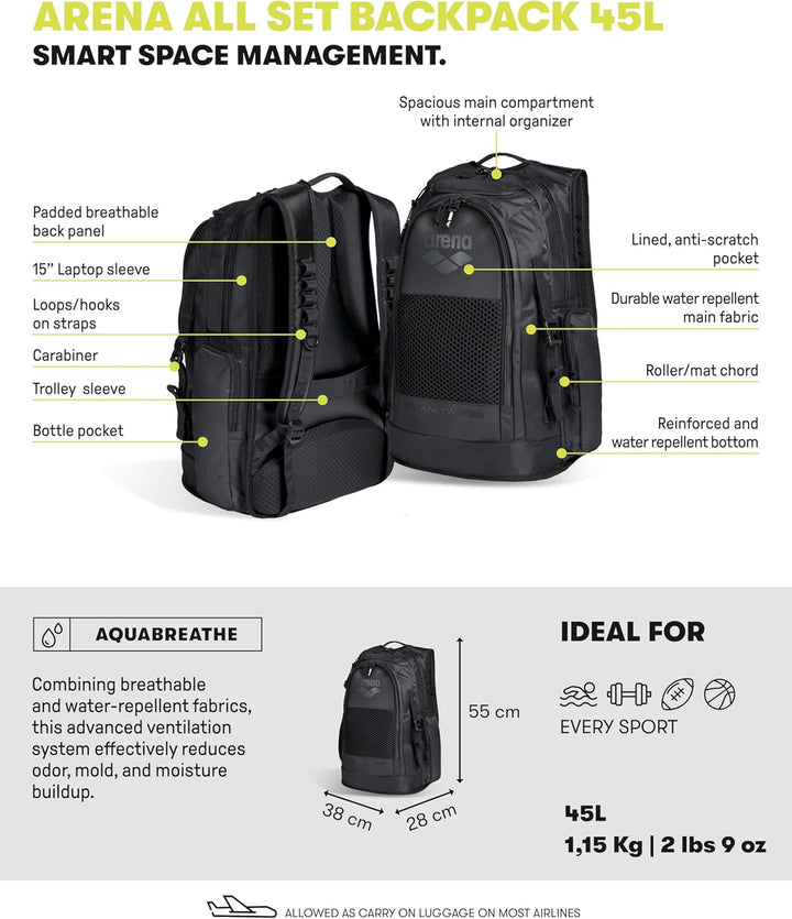 ARENA LL Set Backpack 45L COLOR 100-BLACK, ONE SIZE 100 - BLACK ONE SIZE