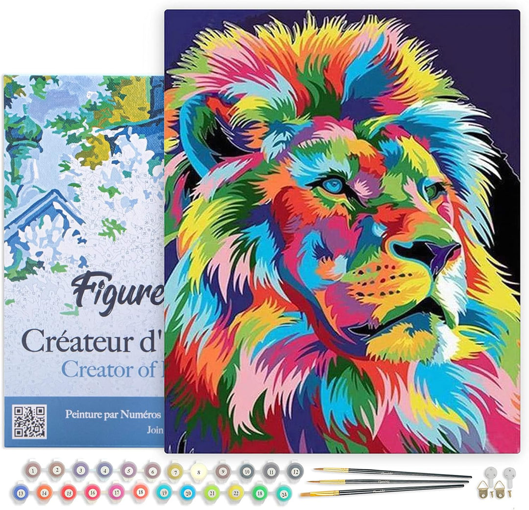 Figured'Art Malen Nach Zahlen Erwachsene Mit Rahmen Löwe Pop Art 2 - Paint by Numbers Basteln DIY Ba