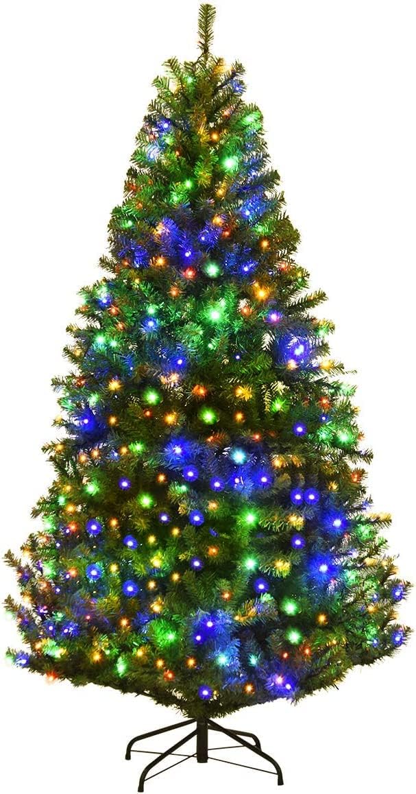 COSTWAY 120/150/180/210cm LED Künstlicher Weihnachtsbaum mit 11 Lichtmodi und 5 Farbwechsel, Tannenb