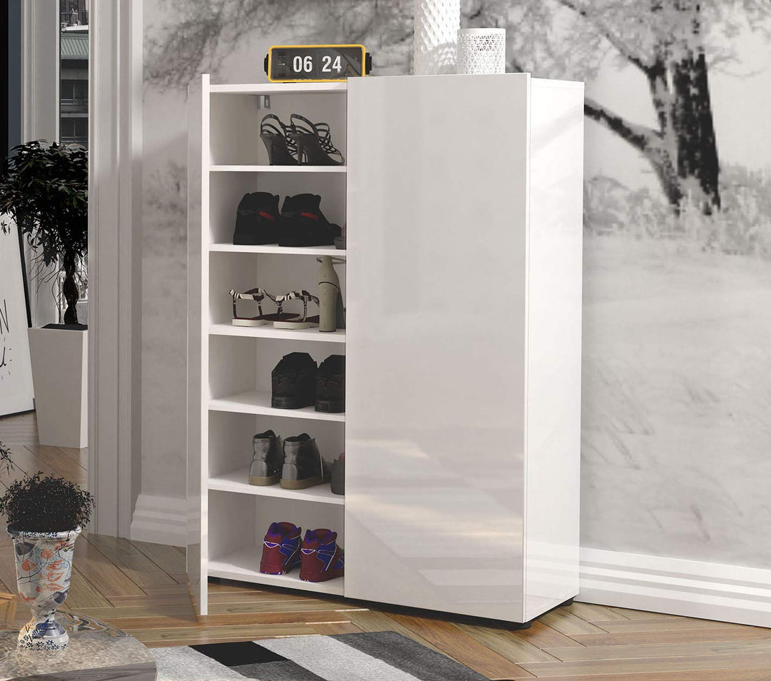 möbelando Schuhschrank Dielenkommode Flurschrank Schuhkommode Schrank Flurmöbel Glossy I 80x115 cm W
