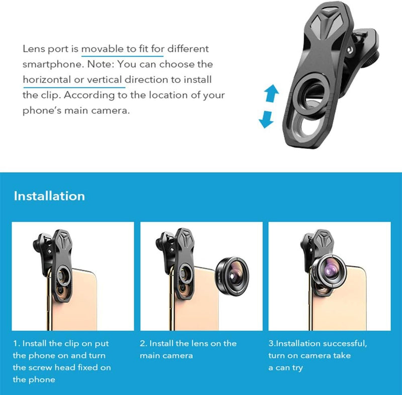 APEXEL【Updated Version HD Phone Lens Kit-170°Super (Fisheye) Wide Angle,10X Macro Lens,110° Wide Ang