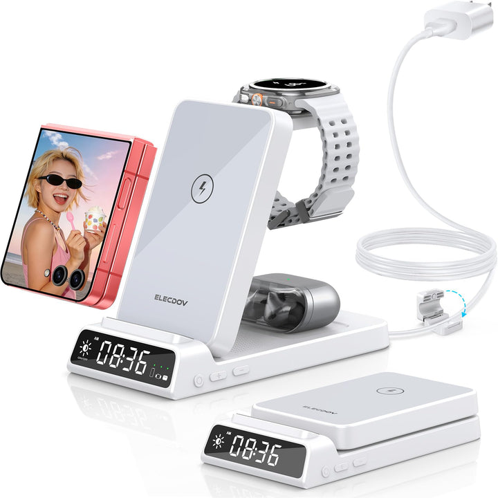 Wireless Charger für Samsung Ladestation 3 in 1 mit Uhr für Samsung Galaxy S26/S25/Z Fold 7/Flip 7/B