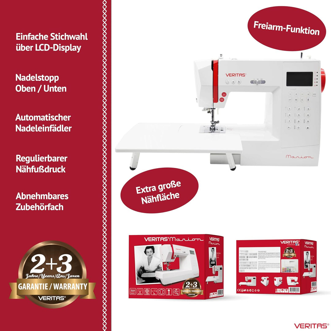 VERITAS Nähmaschine Marion I Computer-Nähmaschine I 310 Programme inkl. Speicherfunktion I Stiche sp