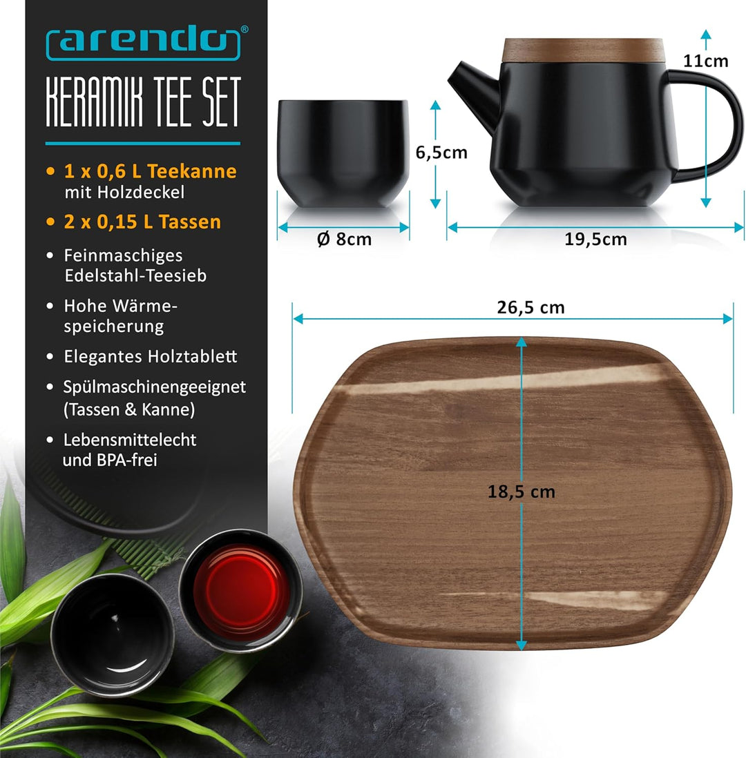 Arendo - Teeservice Set, Keramik Teekannen Set, Teekanne Porzellan, Japanische Teekanne mit Teesieb