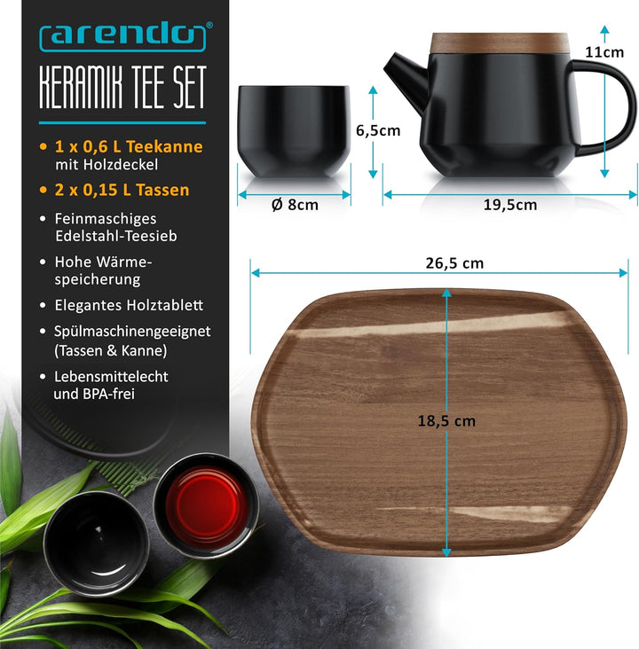Arendo - Teeservice Set, Keramik Teekannen Set, Teekanne Porzellan, Japanische Teekanne mit Teesieb