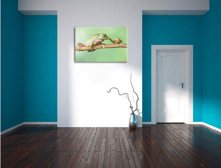 Pixxprint der Frosch und die Schnecke / 100x70cm Leinwandbild bespannt auf Holzrahmen/Wandbild Kunst
