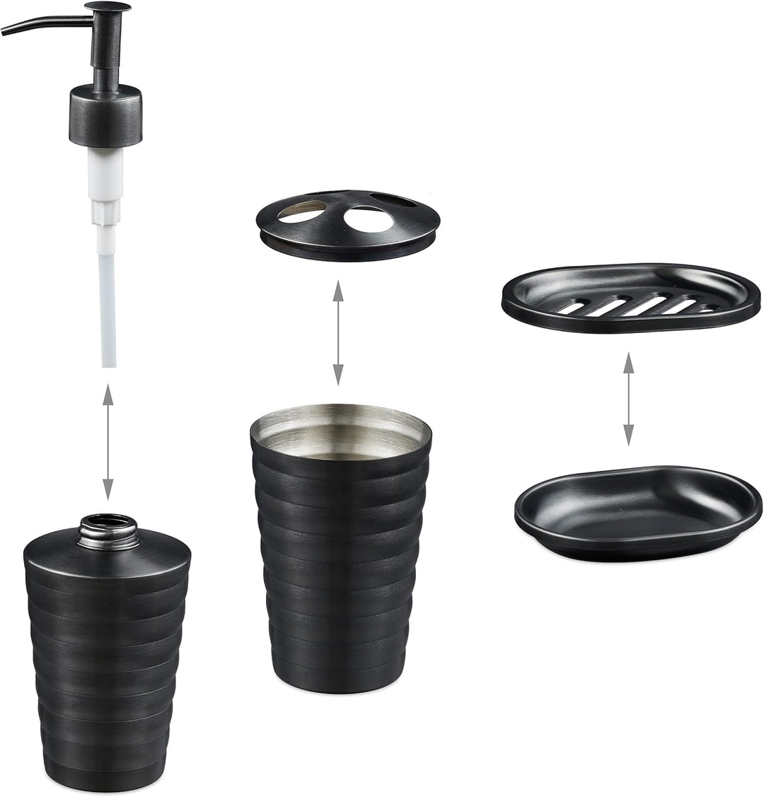 Relaxdays Badezimmer Set, 4-teilig, Seifenspender, Seifenschale, Zahnputzbecher, Zahnbürstenhalter,
