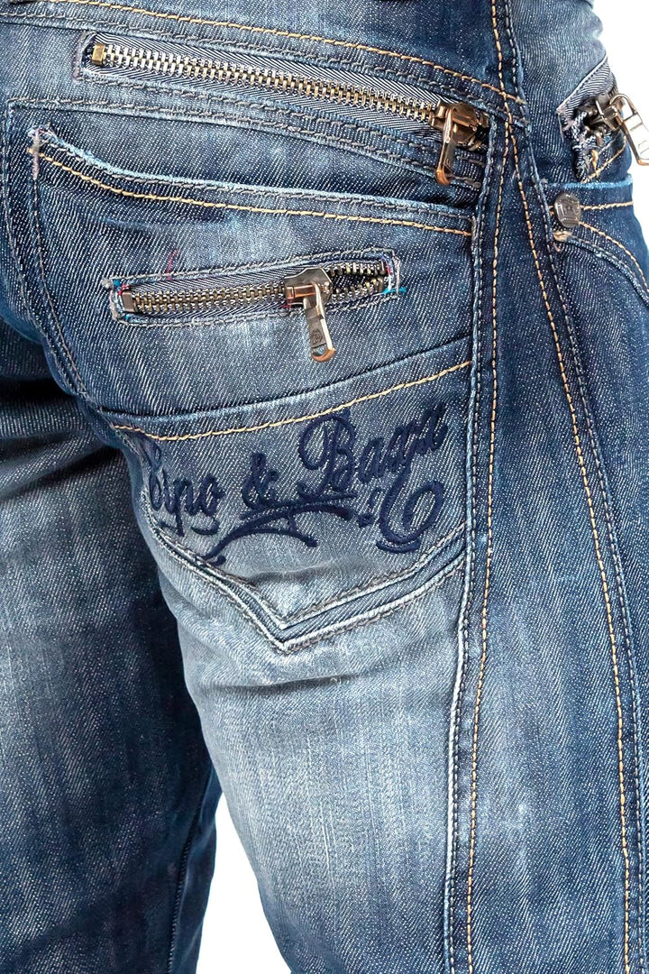 Cipo & Baxx Herren Jeans – Regular Fit Denim Hose für Männer, Destroyed und Used Look, Bikerstyle, C