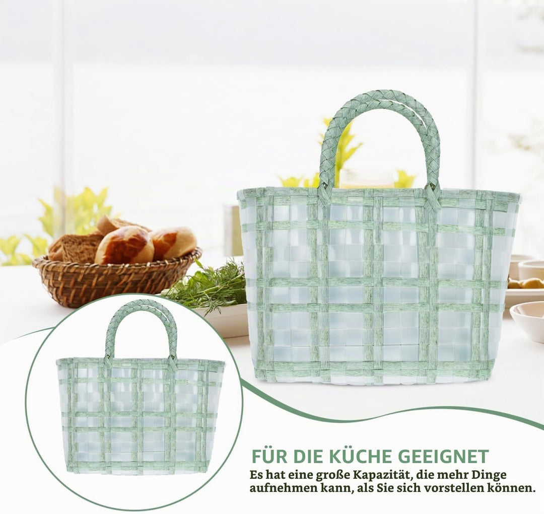 BESTonZON Korb Tasche Geflochten Mit Henkel Transparenter Jelly Bag Einkaufskorb 30X1X30Cm Leichte H