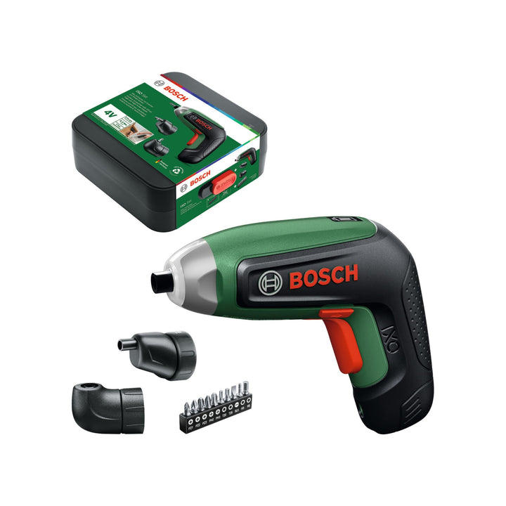 Bosch IXO8 Akku-Schrauber (Bitsatz, Exzenter-Vorsatz, Winkelvorsatz, Aufbewahrungsbox)