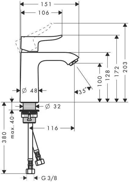 hansgrohe Wasserhahn Metris für geringen Durchfluss (Armatur mit Auslauf Höhe 110mm ohne Ablaufgarni