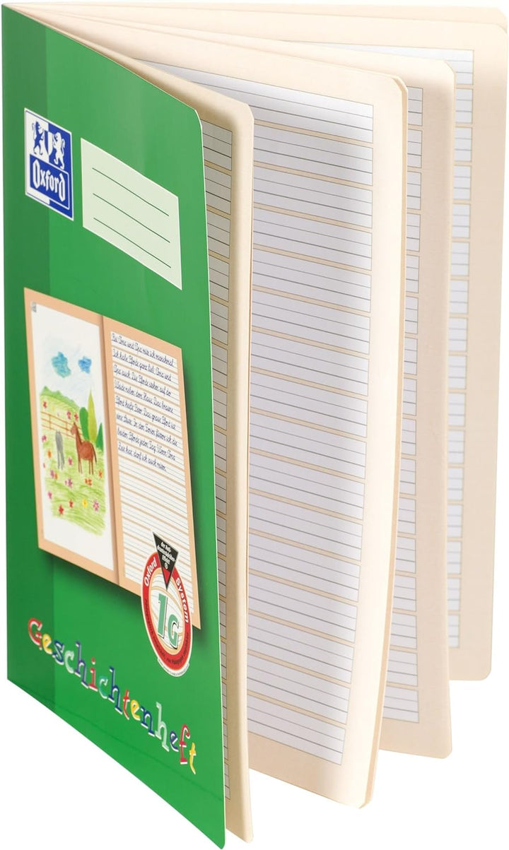 Oxford Geschichtenheft A4, Lineatur 1G, 16 Blatt, grün, 10 Stück A4 Lineatur 1G Single, A4 Lineatur