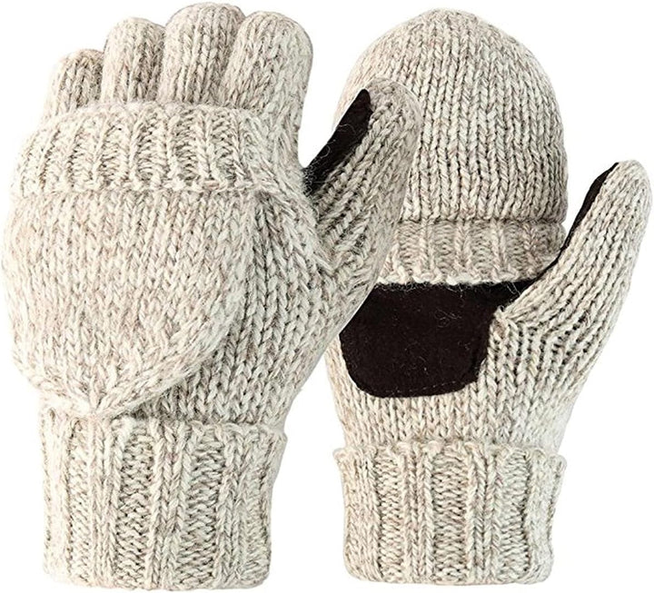 AOKAY Damen Winter Fingerlose Handschuhe Fingerlose Handschuhe Strickhandschuhe mit Klappfinger Vint