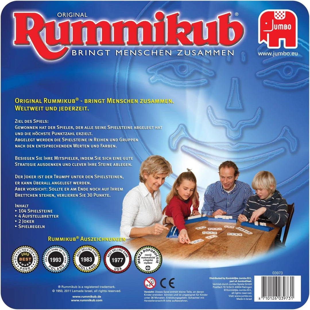 Jumbo Spiele 3973 Original Rummikub in Metalldose - der Spieleklassiker unter den Gesellschaftsspiel