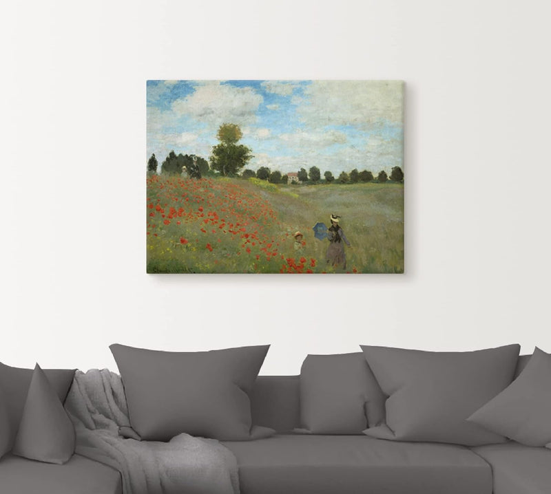 ARTland Leinwandbilder Wandbild Bild auf Leinwand 80x60 cm Wanddeko Wiese Sommer Bäume Mohnblumen Wa