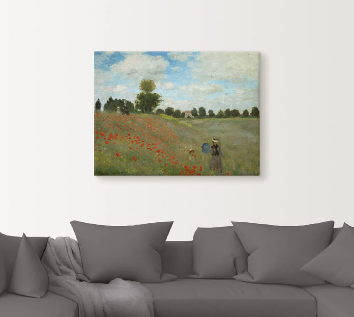 ARTland Leinwandbilder Wandbild Bild auf Leinwand 60x45 cm Wanddeko Wiese Sommer Bäume Mohnblumen Wa