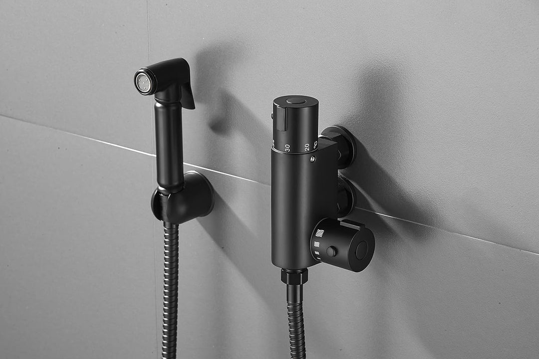 Xcel Home Schwarze Thermostat-Bidet-Duschkopf, All-in-One-Set, hochwertiger Messing, muslimischer Sh