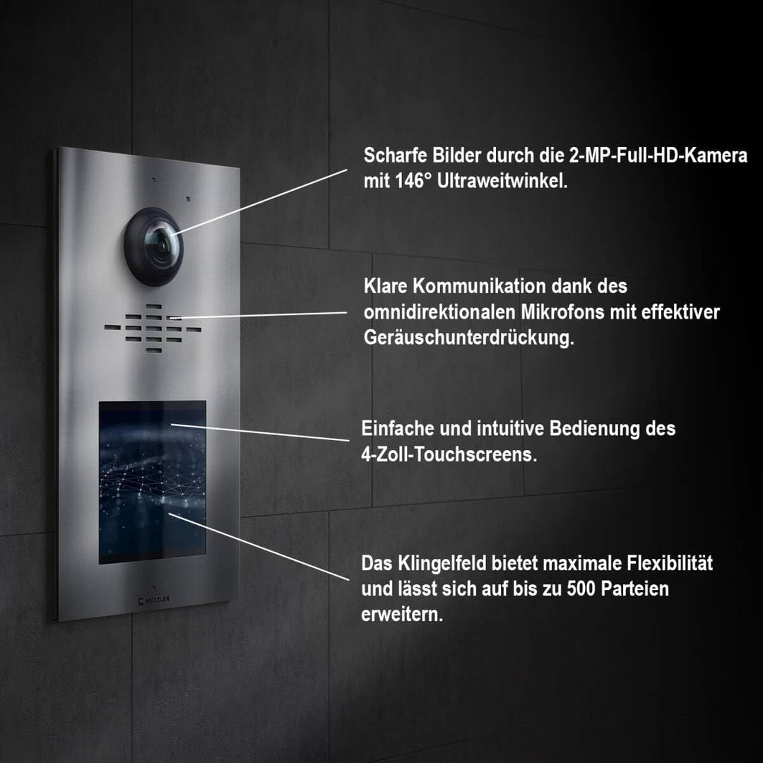 Metzler Video Sprechanlage für 1-500 Parteien Komplett Set - LAN/POE - Türsprechanlage mit IPS Touch