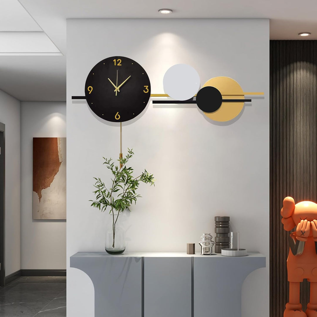Wanduhr Gross, Wanduhr Ohne Tickgeräusche mit Pendel Wanduhrs Modern Geometrisch Rund Digital Wandde