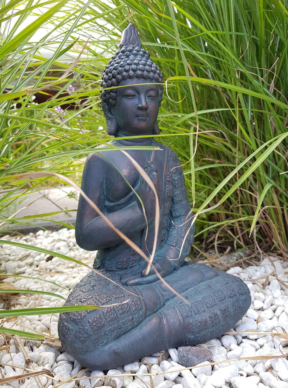 K&amp;L Wall Art Sitzende Buddha Figur für Innen- und Aussenbereich 33cm Feng Shui Deko Kunststein Statu