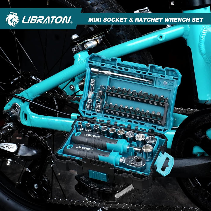 LIBRATON 37-tlg. 1/4 Zoll Ratschenkasten Mini Steckschlüsselsatz mit Bits, 4-13mm Stecknuss, Magnet-