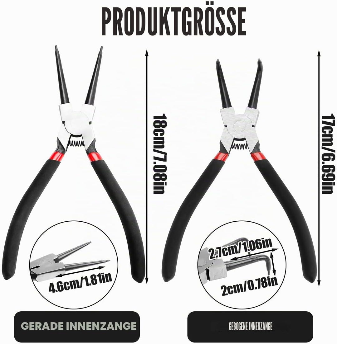 4 Stück Sprengringzangen Set, Sicherungsringzangen, Segeringen Zangen Sets, Aussen Innen Sprengring