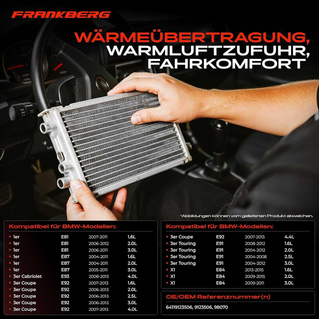 Frankberg Wärmetauscher Innenraumheizung Kompatibel mit 1er E81 E82 E87 E88 2004-2013 3er E90 E91 E9