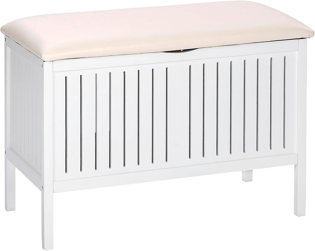 WENKO Wohnbank Oslo - Badhocker im Landhausstil, Holz, 78 x 55 x 39 cm, Weiss Wohnbahnk, Wohnbahnk