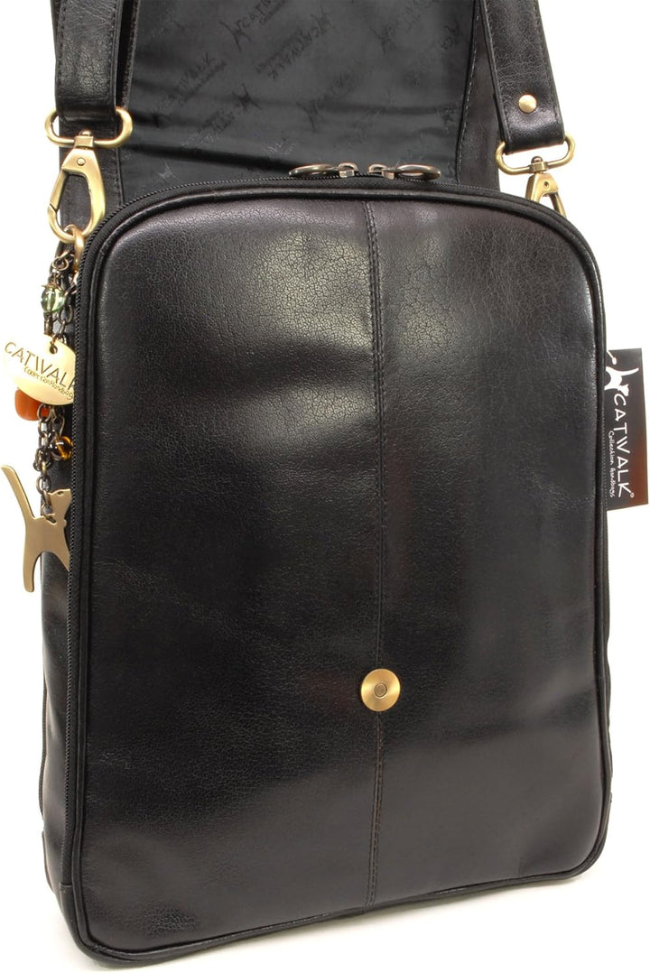 Catwalk Collection Handbags - Leder - Grosse Umhängetasche/Arbeitstasche/Schultertasche - CITY Schwa