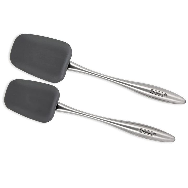 COOLINATO Silikon Edelstahl Kochlöffel 2er Set 25,5cm 29cm, Kochlöffel zum Kochen und Backen, lebens