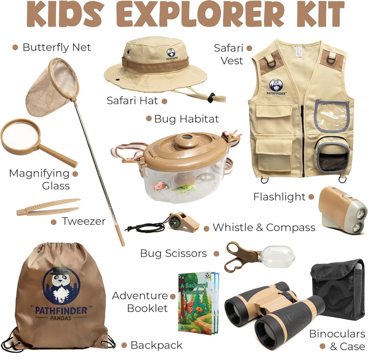 Entdecker-Set für Kinder mit Safariweste, Hut & Insektenfang-Set – Abenteuerführer & Schnitzeljagd –