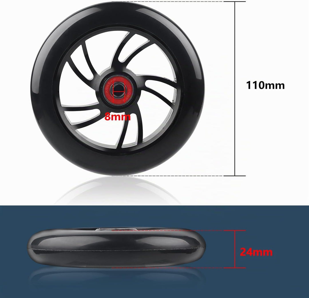 DBREAKS 2 Stück Stunt Scooter Rollen 110mm, Ersatzräder für Scooter 110mm Schwarz, Scooter Ersatzräd