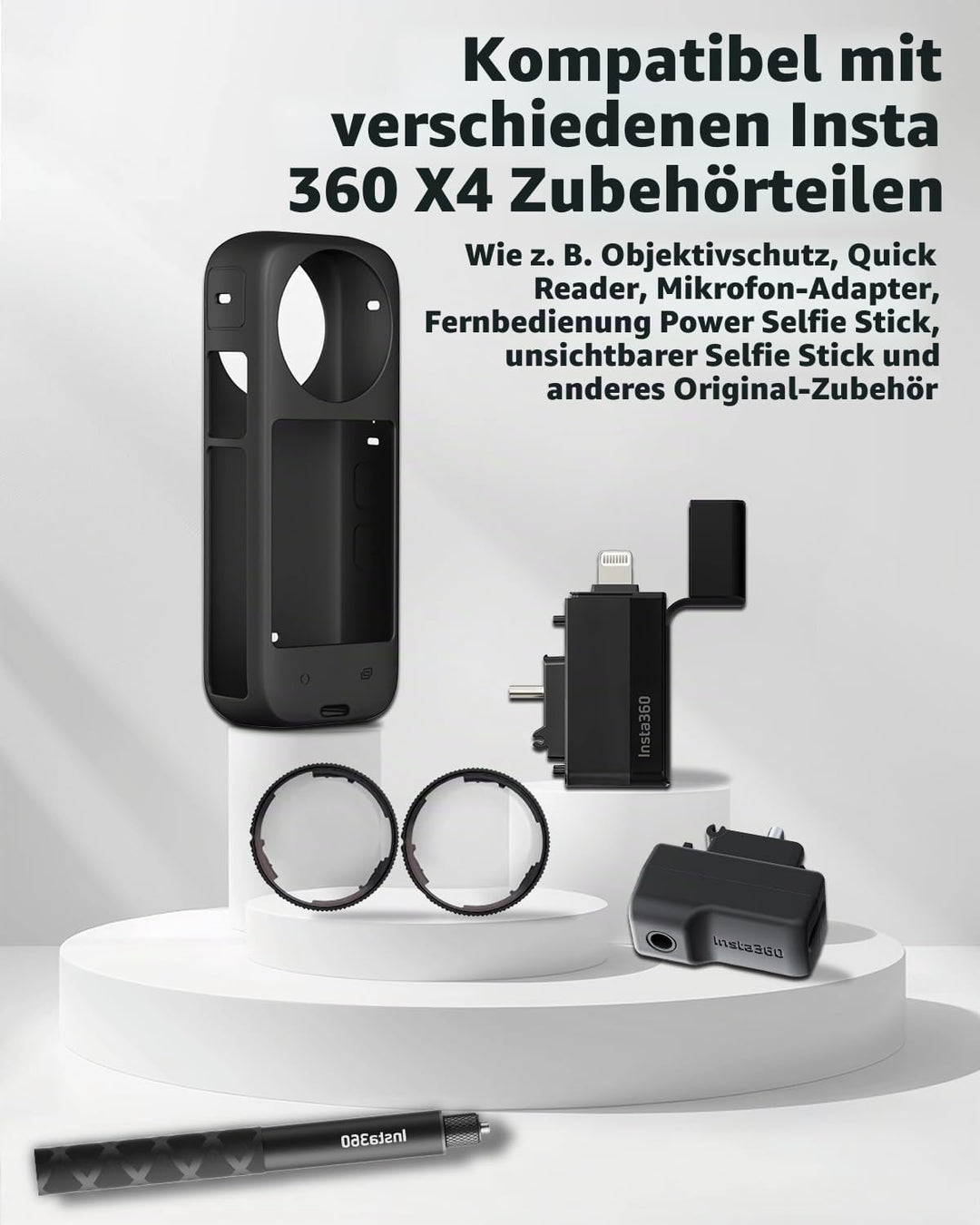Semaiki Silikonhülle für insta360 X4,Silikonschutz mit Objektivdeckel und 2X Displayschutzfolien kom