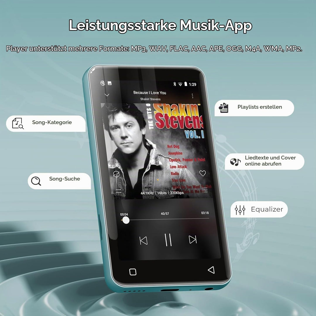 innioasis 16 GB MP3-Player mit Bluetooth und WLAN, MP3-Player, Apple Music, 4 Zoll Touchscreen, Andr