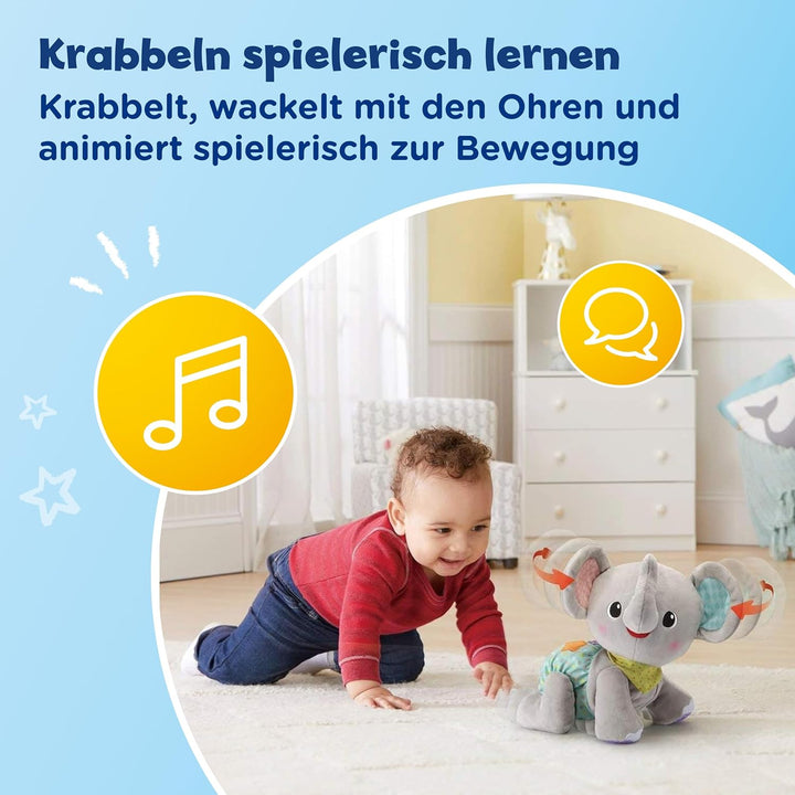 VTech Baby Krabbel-mit-mir-Elefant – Interaktives Plüschtier, das alleine krabbelt, zählt, spricht u