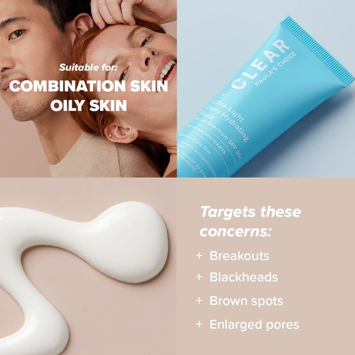 Paula's Choice CLEAR Tagescreme LSF 30 - Leichte Feuchtigkeitscreme für Unreine Haut mit Mitesser &