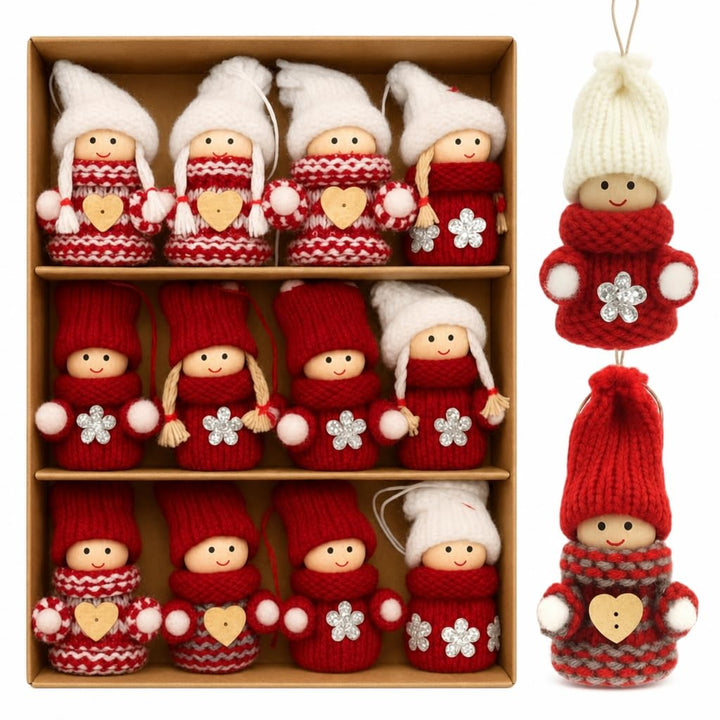 MIJOMA 12er Set Weihnachtswichtel – Handgemachter Baumschmuck aus Holz &amp; Stoff – Deko-Wichtel für Ta