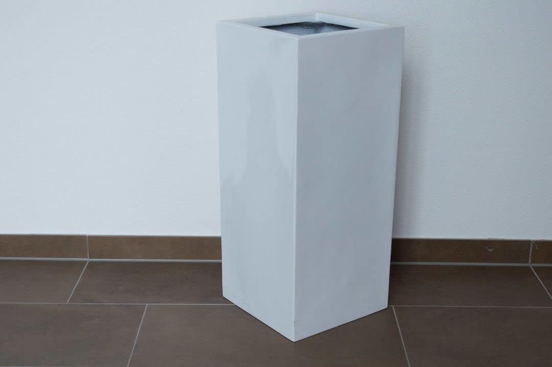 Elegant Einrichten Pflanzkübel, Blumenkübel Fiberglas säule 38x38x70cm Hochglanz weiss.