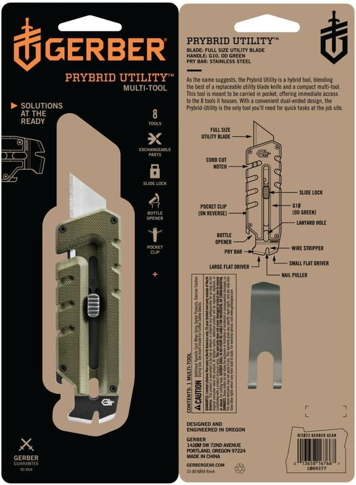 Gerber Multi-Tool mit 8 Funktionen, Prybrid-Utility G10, Multifunktionswerkzeug mit Cuttermesser, Br