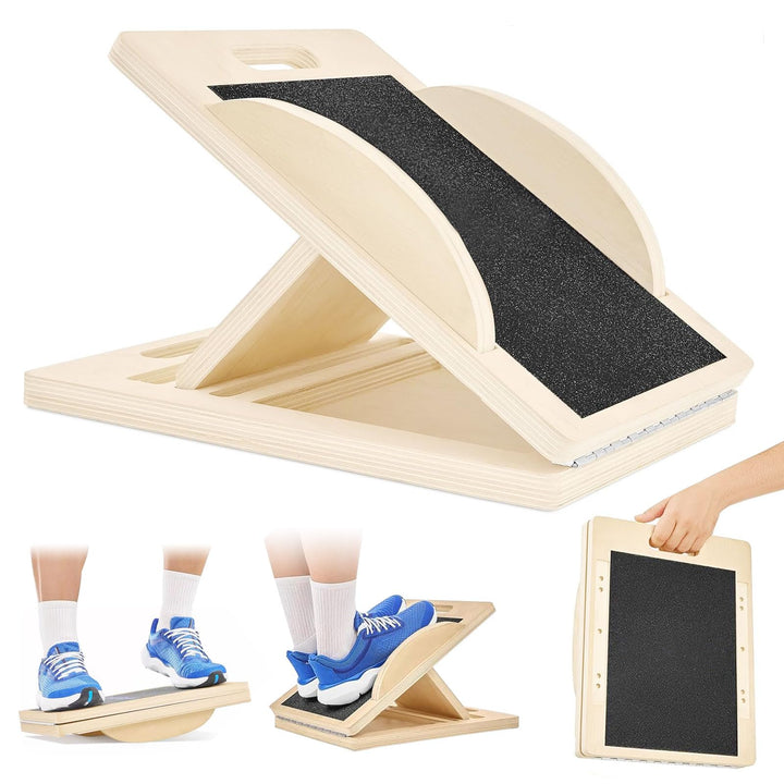 Schrägbrett, 2-in-1 Wadendehner aus Holz, Slant Board, Balance Board mit 5 Einstellbarem Winkeln für