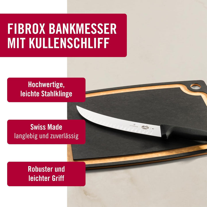 Victorinox Fibrox Cimeter-Messer mit Kullenschliff, Scharfes Metzgermesser für grosser Fleischstücke