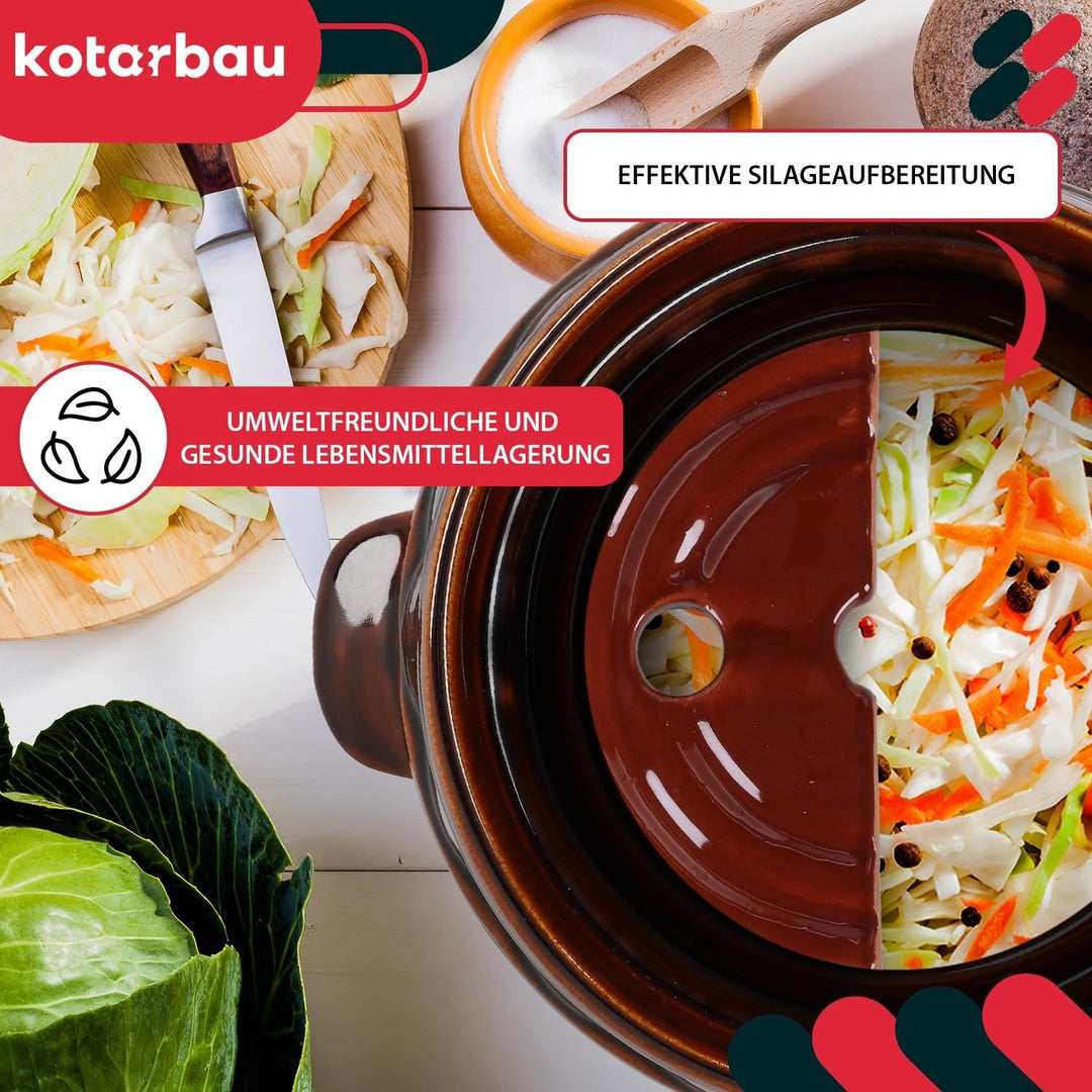 KOTARBAU® Gärtopf 12 L Steinguttopf mit Deckel und Beschwerungsstein Hermetisch Sauerkrauttopf Gurke